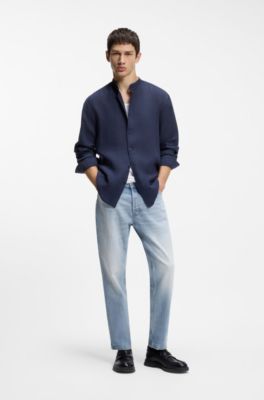 Tapered-fit jeans in bright-blue stretch denim, Light Blue