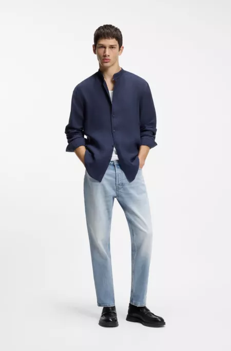 Tapered-fit jeans in bright-blue stretch denim