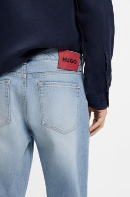 Tapered-fit jeans in bright-blue stretch denim, Light Blue