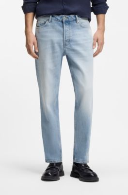 Tapered-fit jeans in bright-blue stretch denim, Light Blue