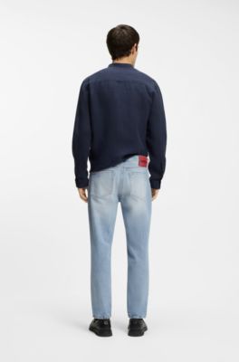 Tapered-fit jeans in bright-blue stretch denim, Light Blue