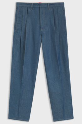 Jean coupe d&eacute;contract&eacute;e en denim japonais bleu, Bleu