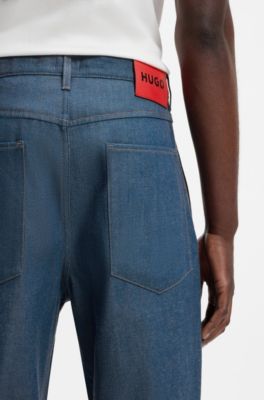 Jean coupe d&eacute;contract&eacute;e en denim japonais bleu, Bleu