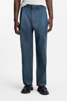 Jean coupe d&eacute;contract&eacute;e en denim japonais bleu, Bleu