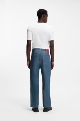 Jean coupe d&eacute;contract&eacute;e en denim japonais bleu, Bleu