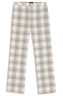 Cotton-blend pyjama bottoms with check pattern, Beige Patterned