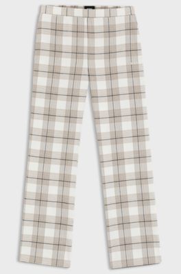 Cotton-blend pyjama bottoms with check pattern, Beige Patterned
