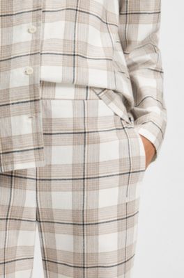 Cotton-blend pyjama bottoms with check pattern, Beige Patterned