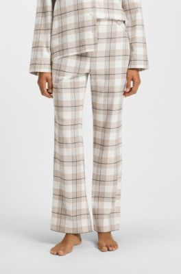 Cotton-blend pyjama bottoms with check pattern, Beige Patterned