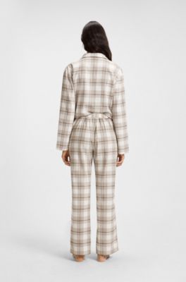 Cotton-blend pyjama bottoms with check pattern, Beige Patterned