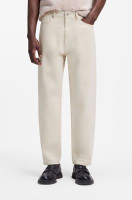 Relaxed-tapered-fit jeans in ecru denim, Natural