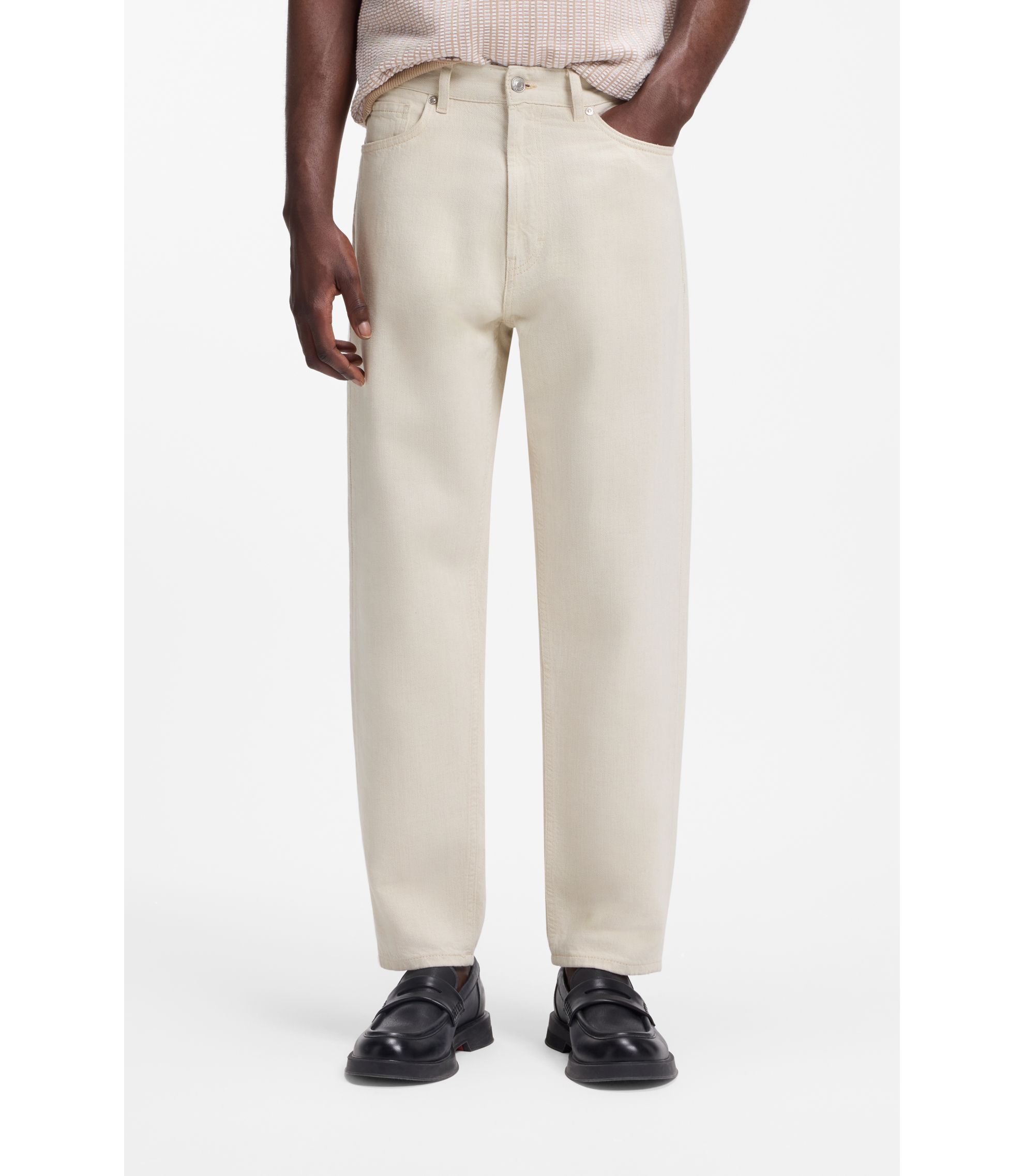 Tapered-Fit Jeans aus ecrufarbenem Denim