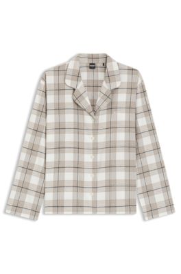 Cotton-blend pyjama shirt with check pattern, Beige Patterned