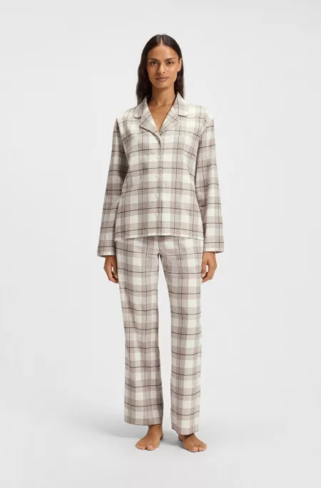 Cotton-blend pyjama shirt with check pattern
