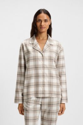 Pyjamashirt met geruit dessin van katoenmix, Beige met dessin