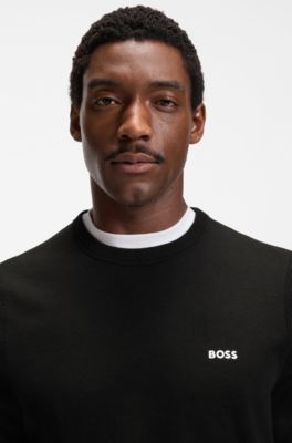 Cotton sweater with contrast logo, Black