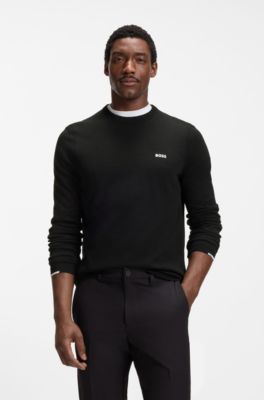 Cotton sweater with contrast logo, Black