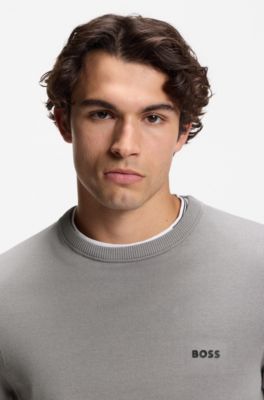 Cotton sweater with contrast logo, Grey
