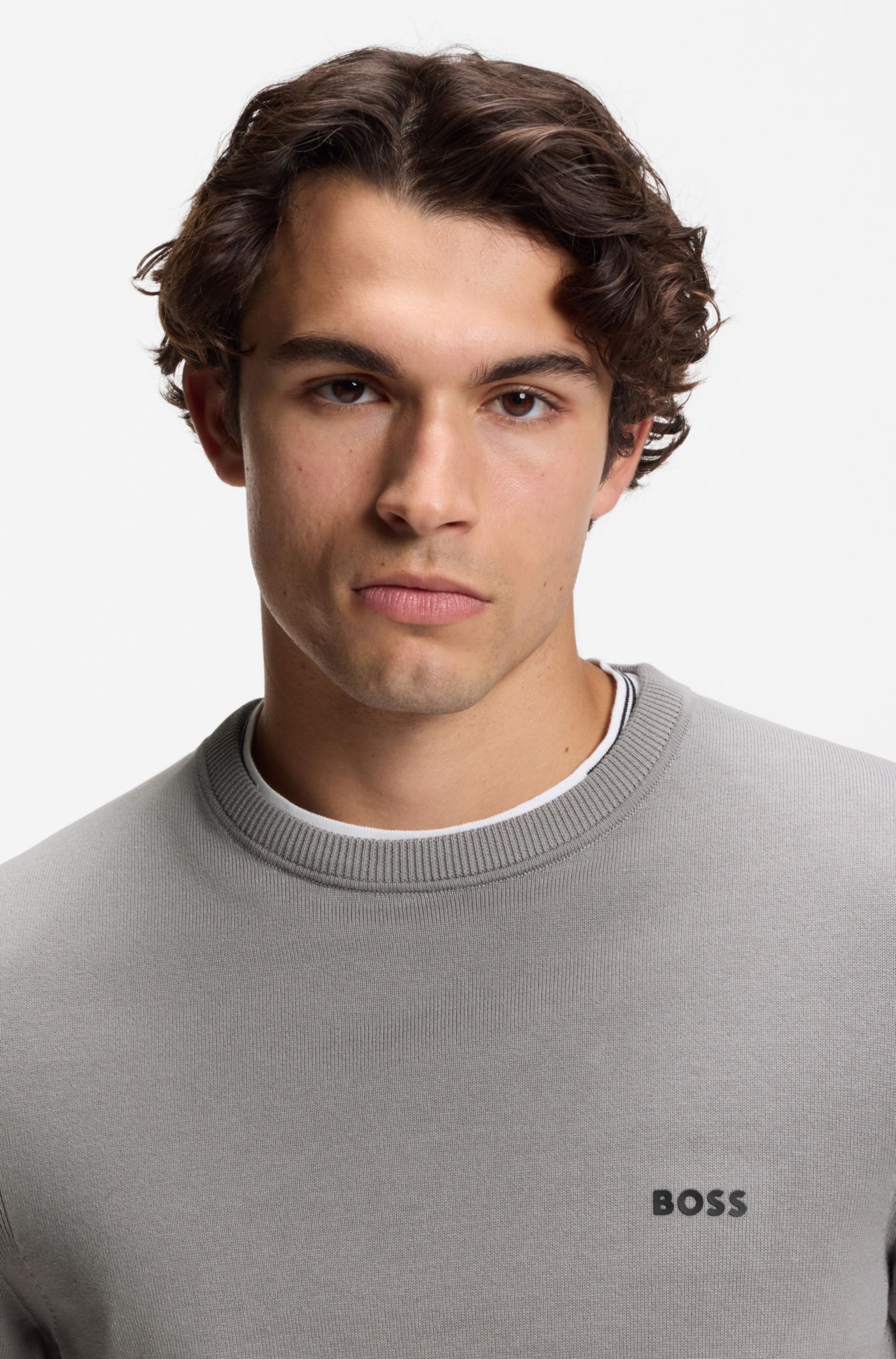 BOSS - コットン セーター コントラストロゴ - グレー