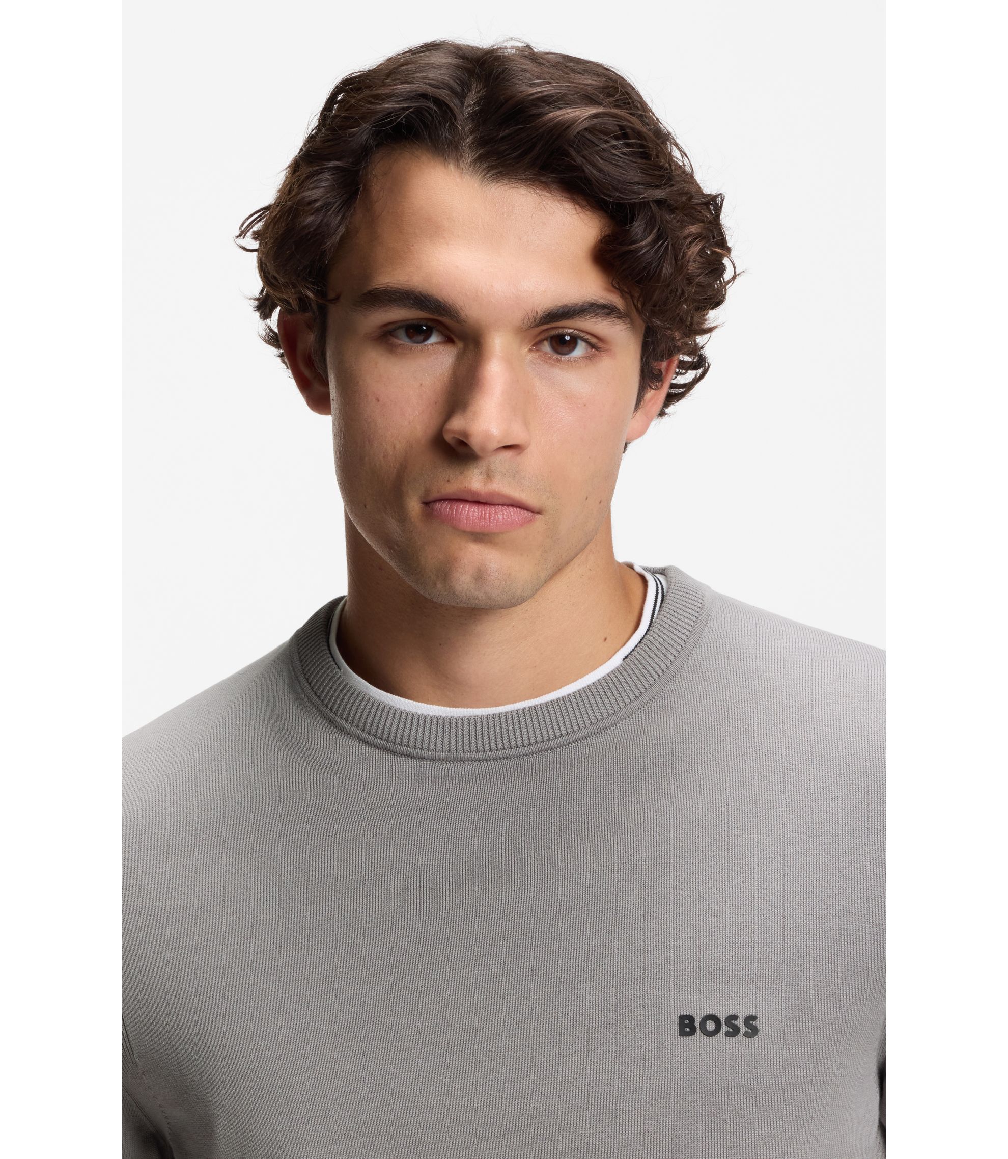 BOSS - コットン セーター コントラストロゴ - グレー