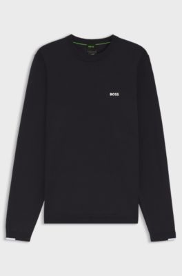Cotton sweater with contrast logo, Dark Blue
