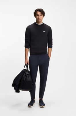 Cotton sweater with contrast logo, Dark Blue