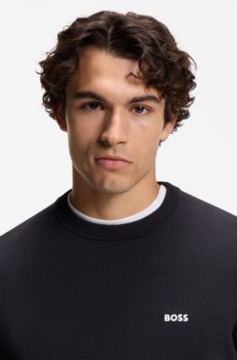 Cotton sweater with contrast logo, Dark Blue