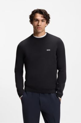 Cotton sweater with contrast logo, Dark Blue