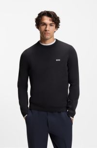 Maglione in cotone con logo a contrasto, Blu scuro