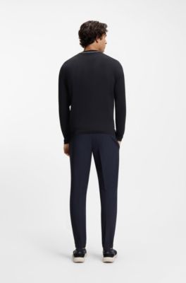 Cotton sweater with contrast logo, Dark Blue