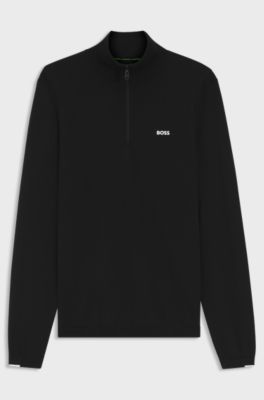 Maglione in cotone con zip corta, Nero