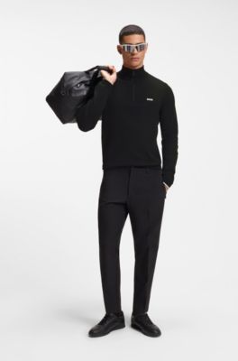 Maglione in cotone con zip corta, Nero