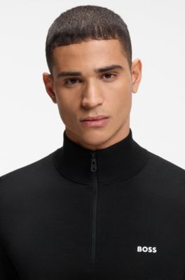 Maglione in cotone con zip corta, Nero