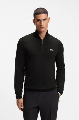 Maglione in cotone con zip corta, Nero