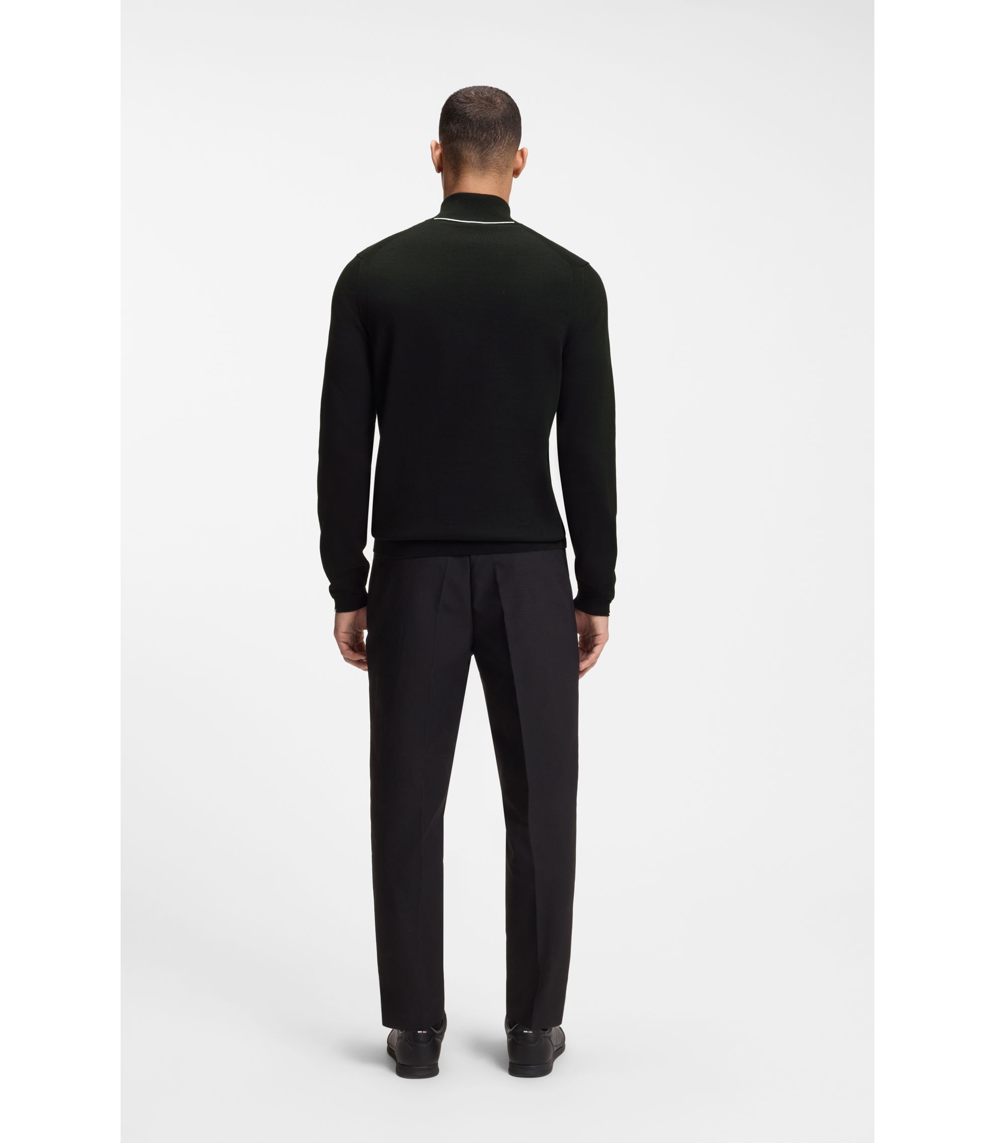 BOSS - Cotton sweater with quarter zip - Black