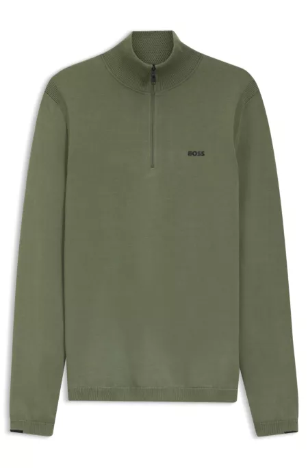 Cotton sweater with quarter zip