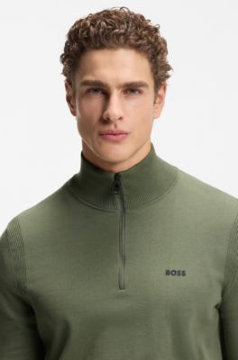 Cotton sweater with quarter zip, Olive