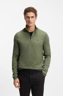 Cotton sweater with quarter zip, Olive