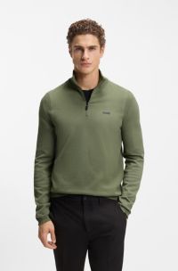 Pull en coton avec fermeture &eacute;clair courte, Olive