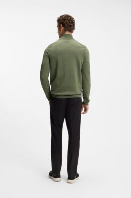 Cotton sweater with quarter zip, Olive