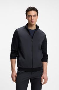 Hybrid jacket with knitted sleeves and back, Dark Blue