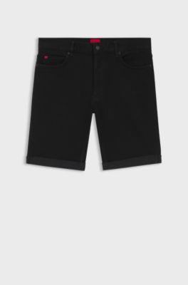 Tapered-fit shorts in black stretch denim, Black