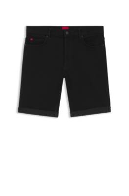Hugo Tapered-fit shorts in black stretch denim herr – bild 4