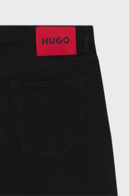 Tapered-fit shorts in black stretch denim, Black
