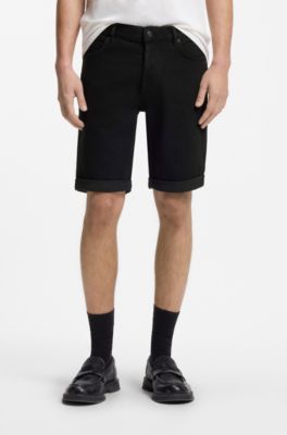 Tapered-fit shorts in black stretch denim, Black