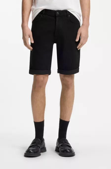Tapered-fit shorts in black stretch denim