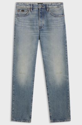 Jeans blu in denim giapponese stone-washed, Celeste