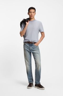 Blue jeans in stonewashed Japanese denim, Light Blue