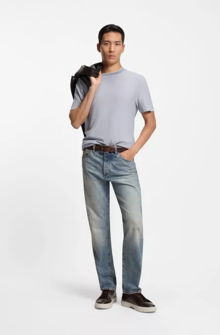 Blue jeans in stonewashed Japanese denim