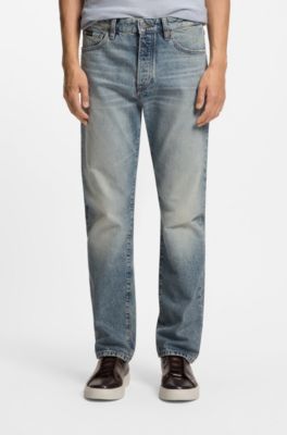 Jeans blu in denim giapponese stone-washed, Celeste